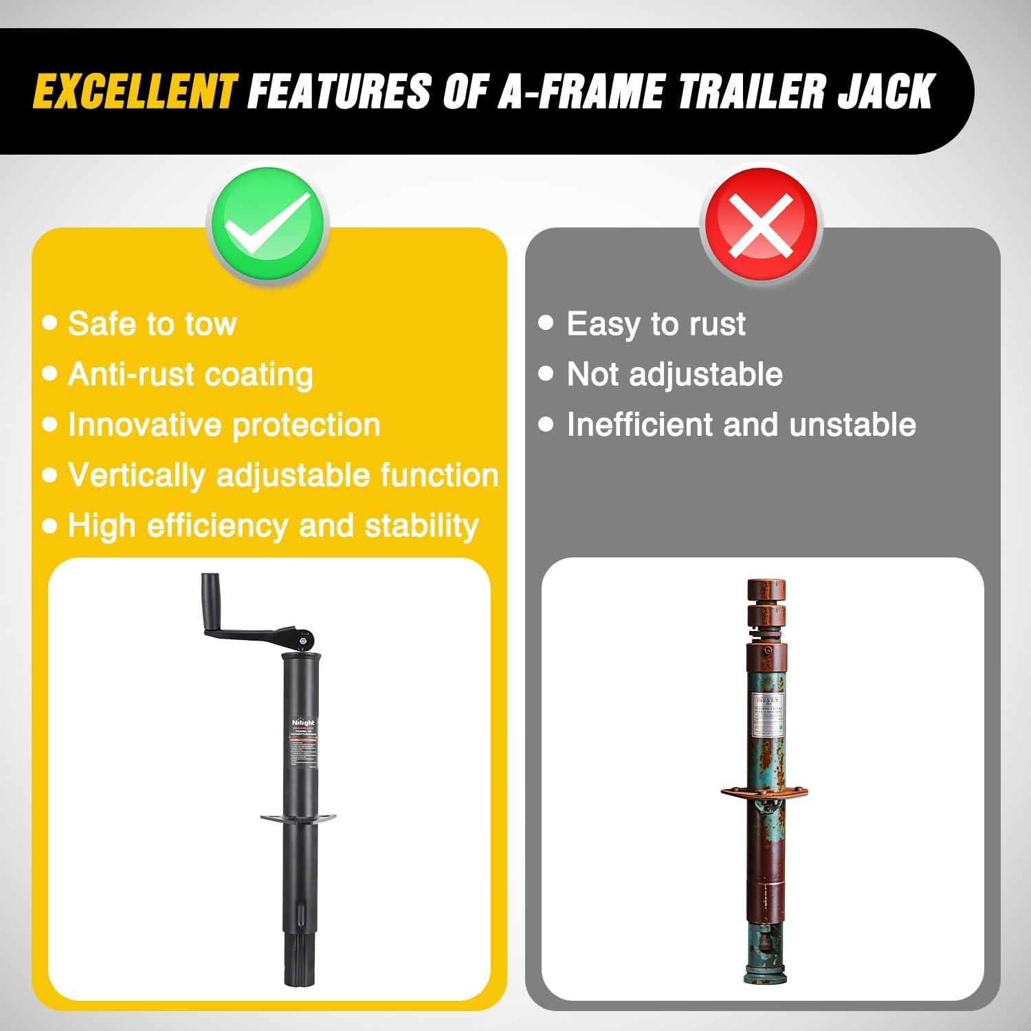imageNilight Trailer Jack 8000 LBS Weld On Heavy Duty Trailer Jacks Alloy Steel Square Direct Utility Trailers Tongue Jack 14 Inch Lift Adjustable Drop Leg RV Jack for Boat RV Camper Horse Yacht Trailers15 5000lb AFrame Jack