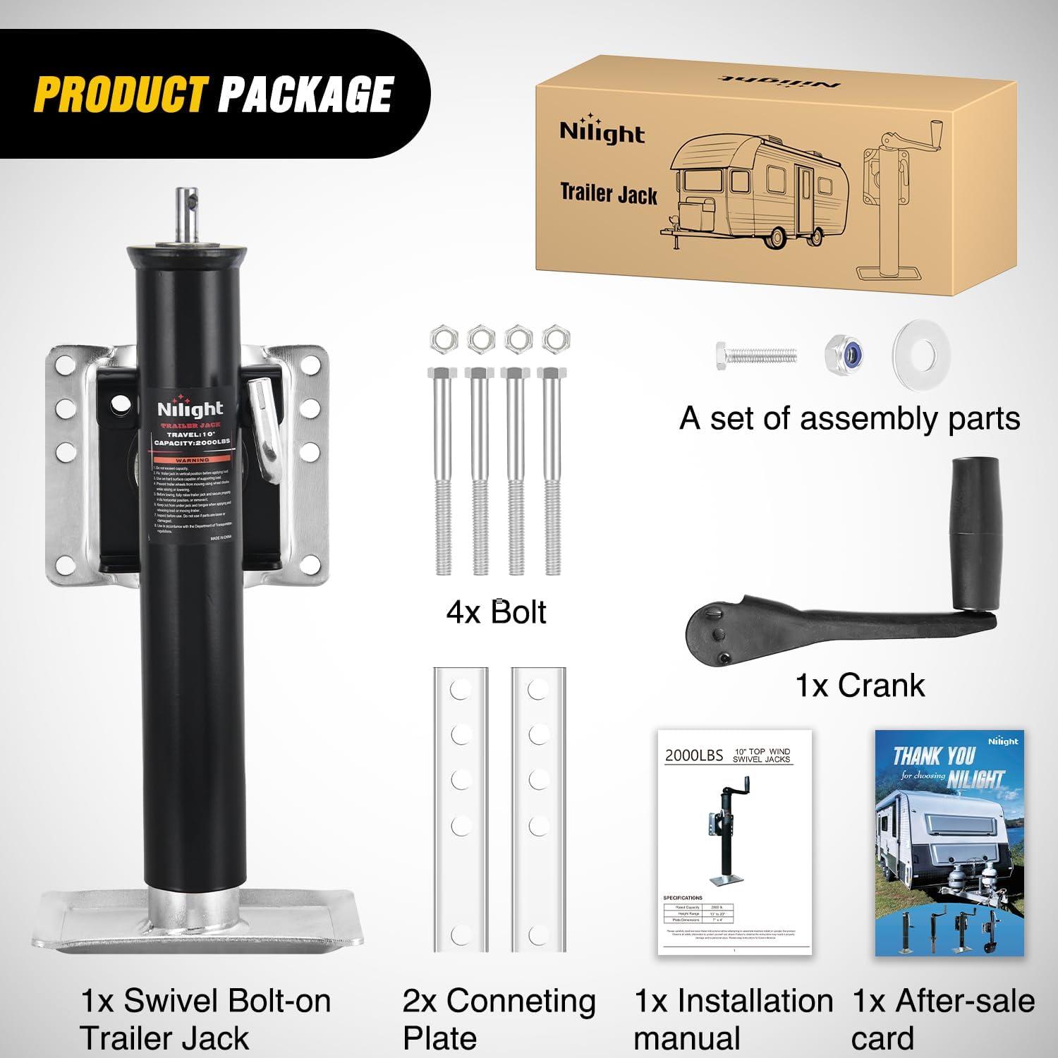imageNilight Trailer Jack 8000 LBS Weld On Heavy Duty Trailer Jacks Alloy Steel Square Direct Utility Trailers Tongue Jack 14 Inch Lift Adjustable Drop Leg RV Jack for Boat RV Camper Horse Yacht Trailers10 2000lb Swivel BoltOn Jack
