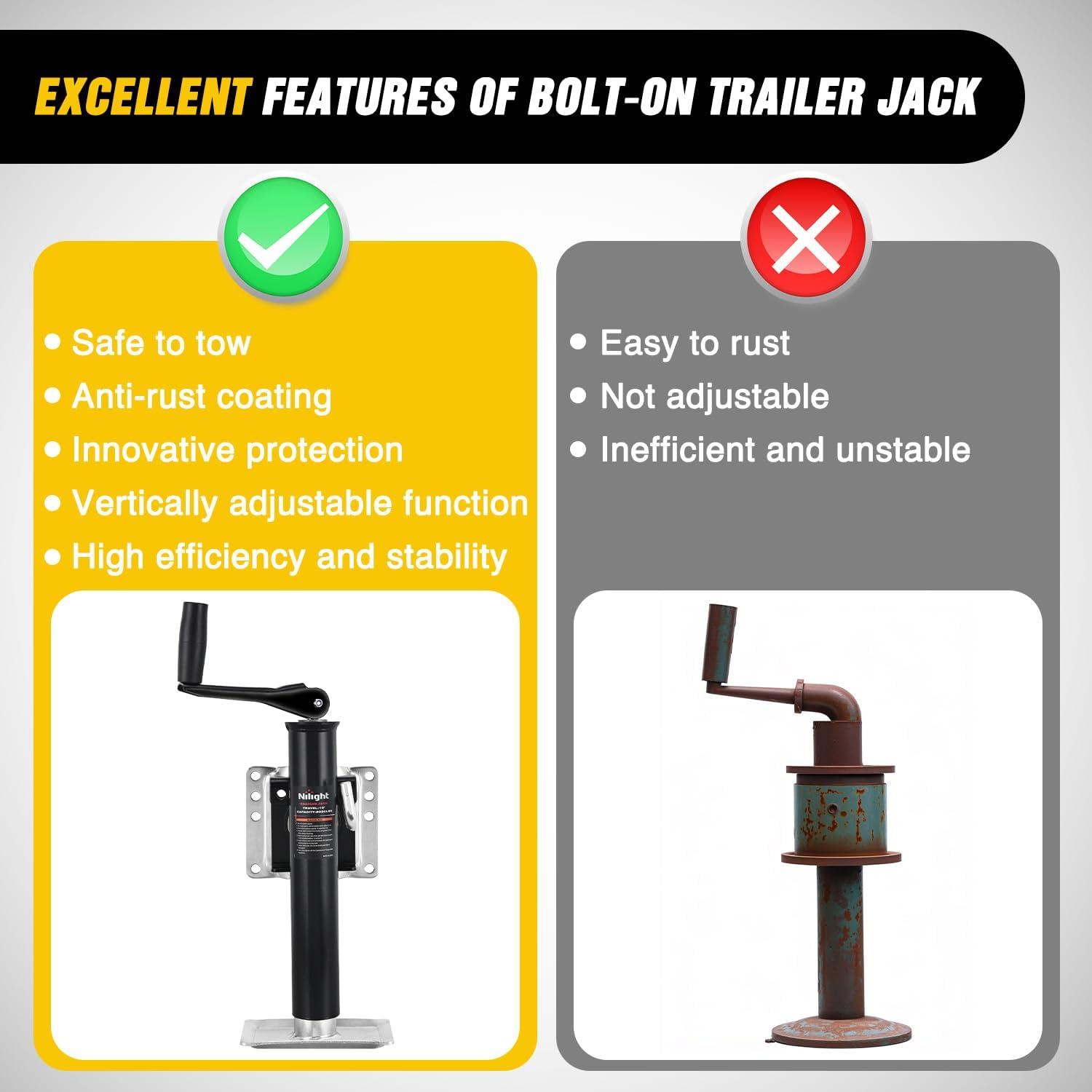 imageNilight Trailer Jack 8000 LBS Weld On Heavy Duty Trailer Jacks Alloy Steel Square Direct Utility Trailers Tongue Jack 14 Inch Lift Adjustable Drop Leg RV Jack for Boat RV Camper Horse Yacht Trailers10 2000lb Swivel BoltOn Jack