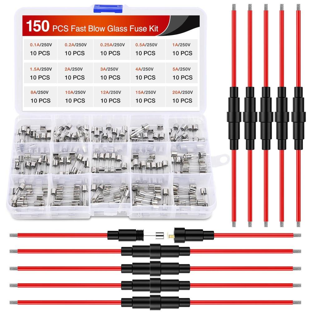 imageNilight 50029R 120 Pcs Standard Blade Fuse 5A75A10A15A20A25A30A AMP Assorted Set with 10 Pack 14AWG ATCATO Inline Fuse Holder 2 Years Warranty 1 Count Pack of 10150Pcs Glass Fuses 16AWG Holder 10
