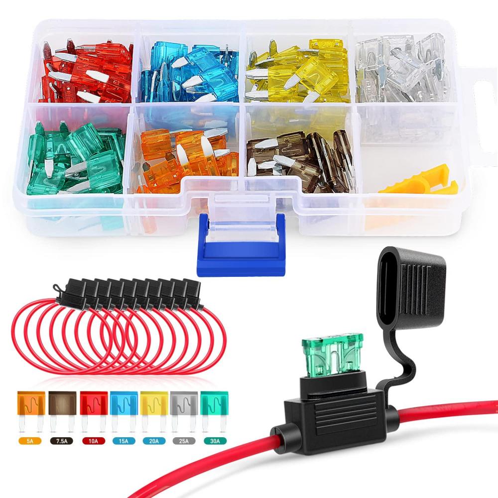 imageNilight 50029R 120 Pcs Standard Blade Fuse 5A75A10A15A20A25A30A AMP Assorted Set with 10 Pack 14AWG ATCATO Inline Fuse Holder 2 Years Warranty 1 Count Pack of 10120Pcs ATMAPM Fuse 14AWG Holder 10