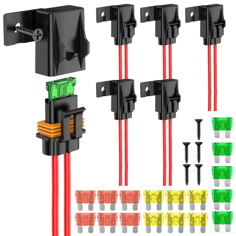 imageNilight 50029R 120 Pcs Standard Blade Fuse 5A75A10A15A20A25A30A AMP Assorted Set with 10 Pack 14AWG ATCATO Inline Fuse Holder 2 Years Warranty 1 Count Pack of 1018Pcs Fuses 12AWG Holder 6