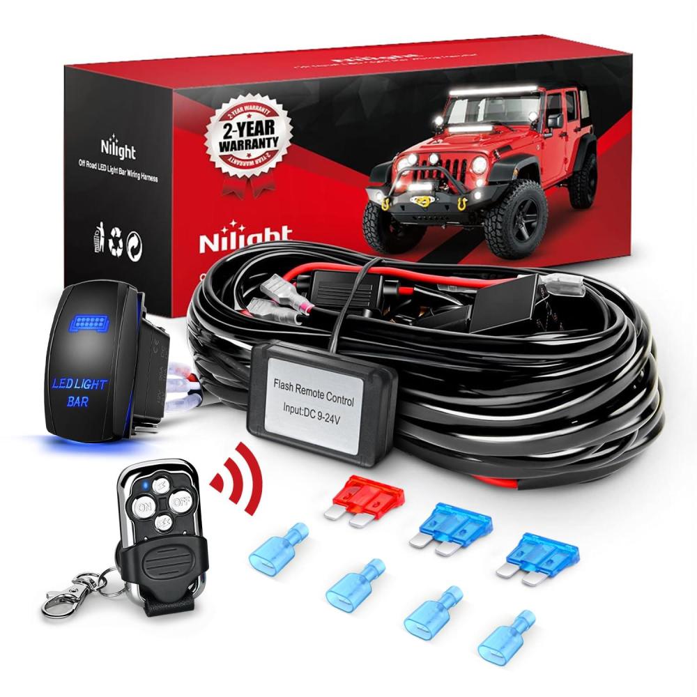 imageNilight 16AWG OffRoad LED Light Bar Wiring Harness Kit 12V Relay OnOff Rocker Switch 2 Leads2 Years Warranty16AWG2 Lead Remote Flash 5PIN Switch