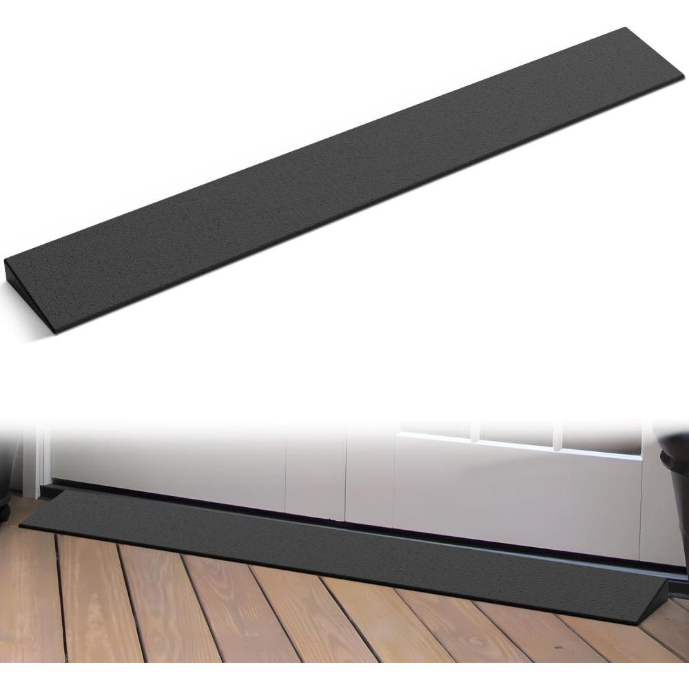 imageNilight 1quot Rise Threshold Ramp for Doorways 394quot Wide Low Profile Cuttable Rubber Wheelchair Access Door Ramp for Doorway Curb Home Steps Bathroom12 Rise