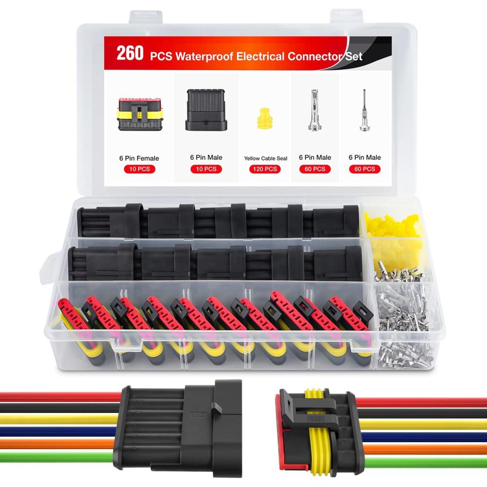 imageNilight 260PCS 6 Pin Electrical Connector Plug Male Female Terminal Wire Waterproof Connectors 6 Way Automotive Connect Set for Car Truck Motorcycle Marine Boat 10 Sets6Pin Connector 200Pcs