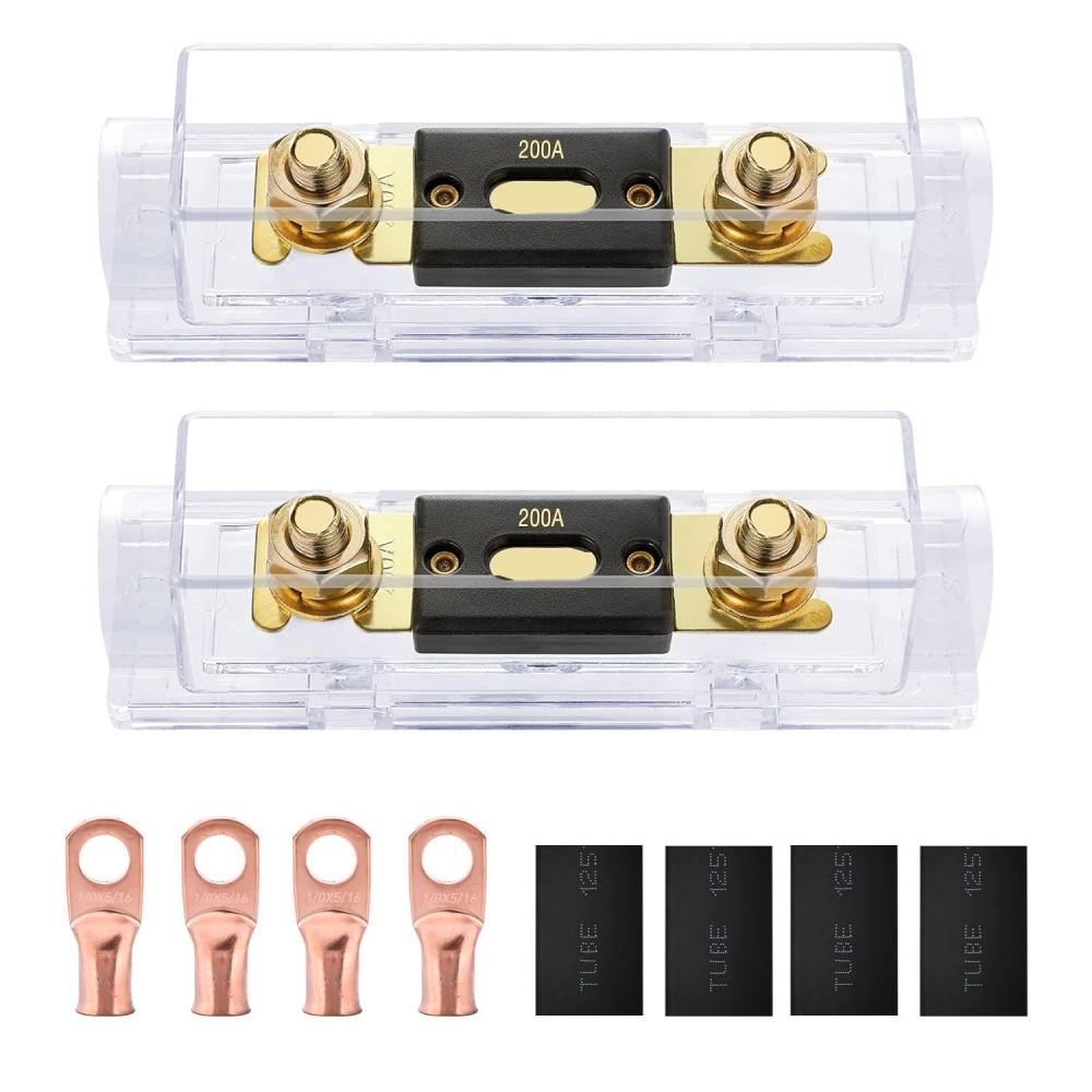 imageNilight 2PCS 200A ANL Fuse Holder ANL Blade Fuse 4PCS 516quot Copper Wire Lugs for 0 2 4 AWG Cables Used for car Audio Amplifier High Current Applications200A