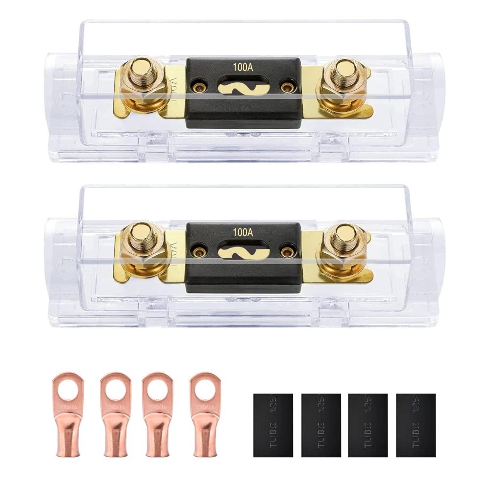 imageNilight 2PCS 200A ANL Fuse Holder ANL Blade Fuse 4PCS 516quot Copper Wire Lugs for 0 2 4 AWG Cables Used for car Audio Amplifier High Current Applications100A