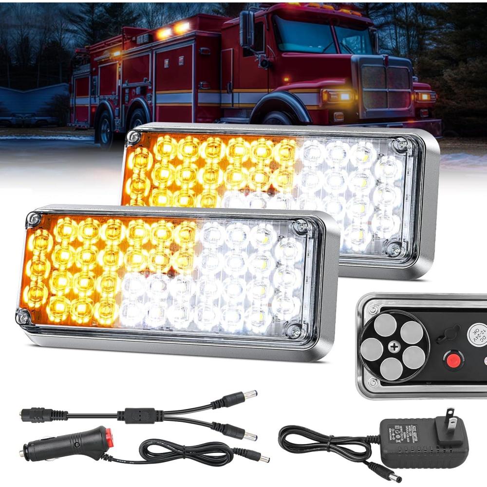 imageNilight 2PCS 42LED Amber White Wireless Magnetic Strobe Lights Portable Warning Hazard Light Surface Mount Waterproof 5 Patterns for 12V 24V Cars Trucks Van Off Road Vehicles ATV