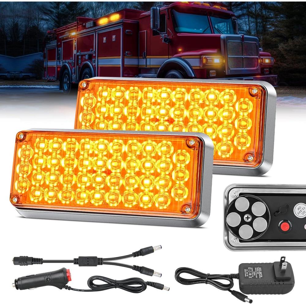 imageNilight 2PCS 42LED Amber Wireless Magnetic Strobe Lights Portable Warning Hazard Light Surface Mount Waterproof 5 Patterns for 12V 24V Cars Trucks Van Off Road Vehicles ATV