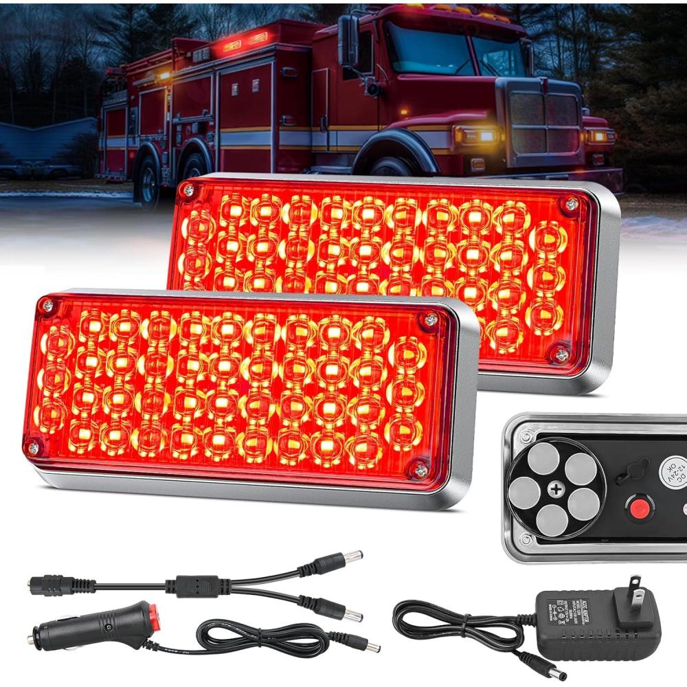 imageNilight 2PCS 42LED Red Wireless Magnetic Strobe Lights Portable Warning Hazard Light Surface Mount Waterproof 5 Patterns for 12V 24V Cars Trucks Van Off Road Vehicles ATV