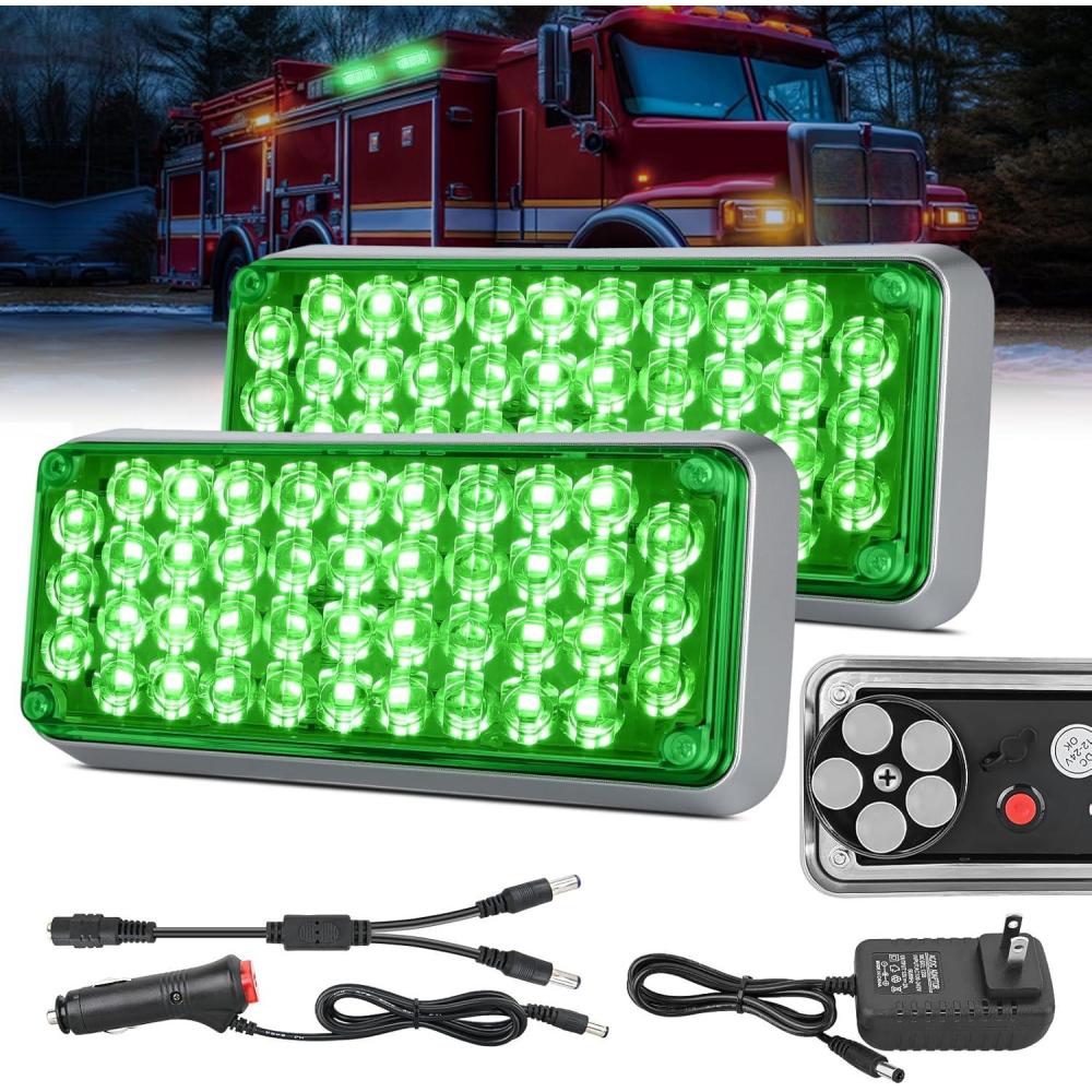 imageNilight 2PCS Blue Strobe Wireless Magnetic Lights Portable Warning Hazard Light Surface Mount Waterproof 5 Patterns for 12V 24V Off Road Eergency Vehicles42LED Green
