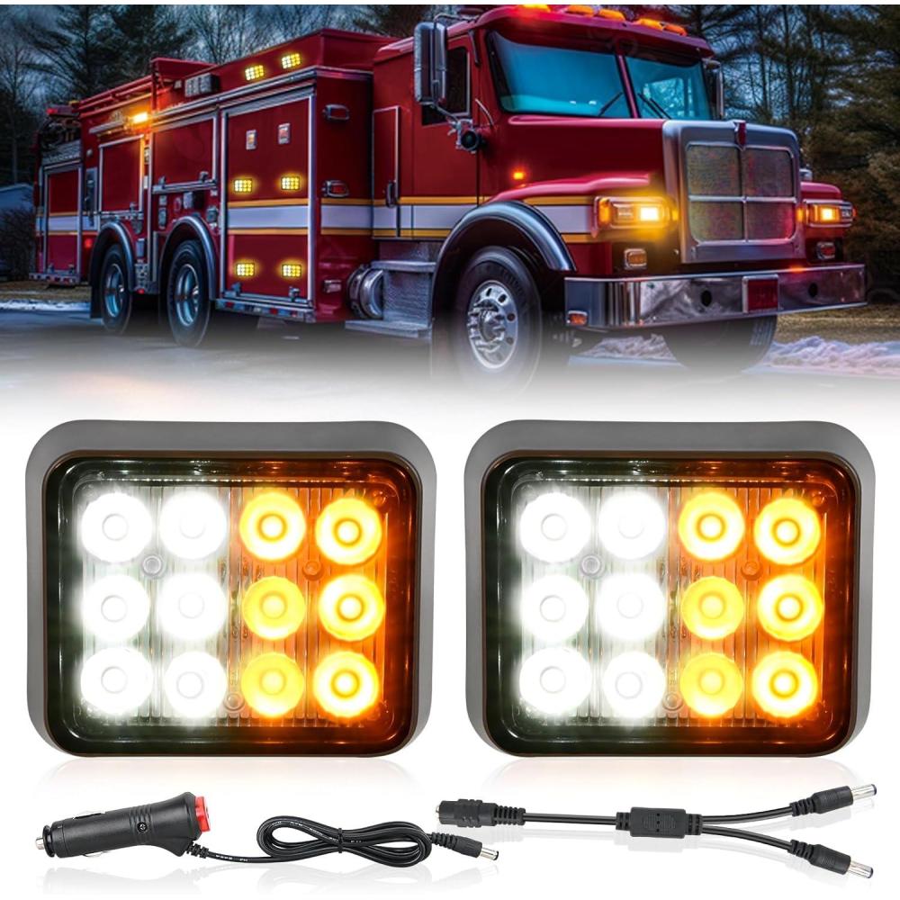 imageNilight 2PCS Blue Strobe Wireless Magnetic Lights Portable Warning Hazard Light Surface Mount Waterproof 5 Patterns for 12V 24V Off Road Eergency Vehicles12LED Amber White