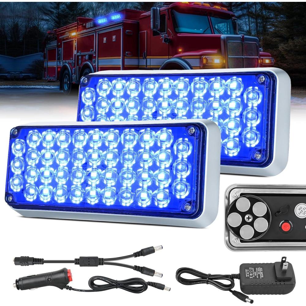 imageNilight 2PCS Blue Strobe Wireless Magnetic Lights Portable Warning Hazard Light Surface Mount Waterproof 5 Patterns for 12V 24V Off Road Eergency Vehicles42LED Blue