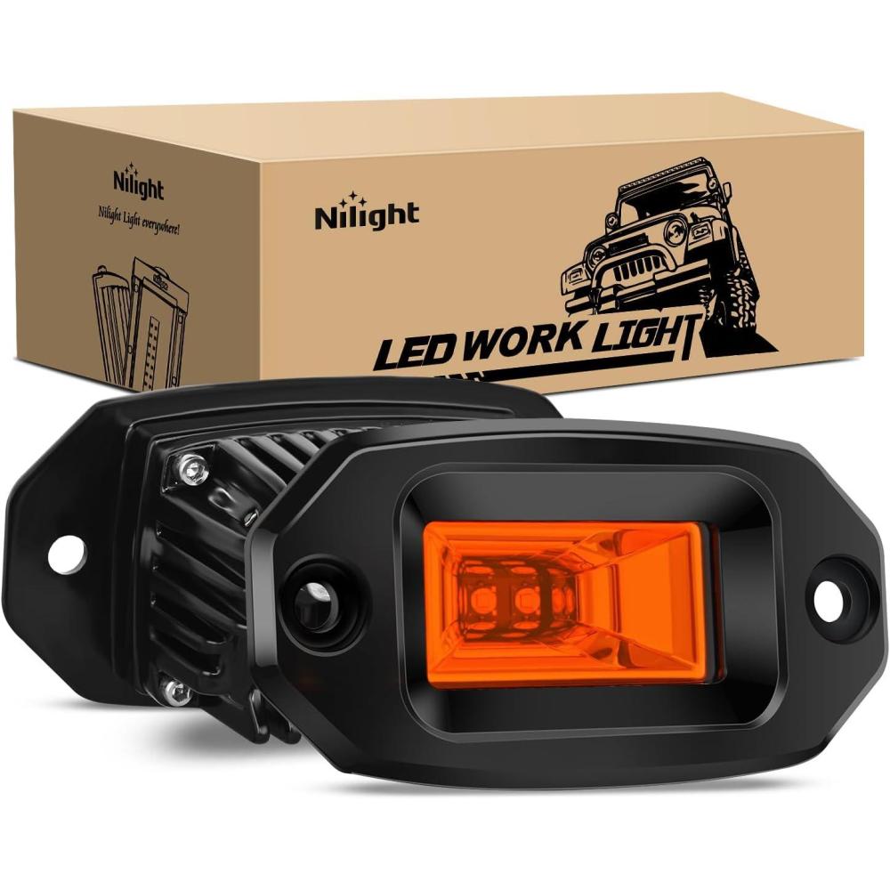 imageNilight 2Pcs 40W Flush Mount LED Pods Flood LED Work Light Bar Off Road Backup Driving Lights Fog Lamp for Jeep Bumper ATV UTV SUV Truck Boat4 Inch 20W Amber Light