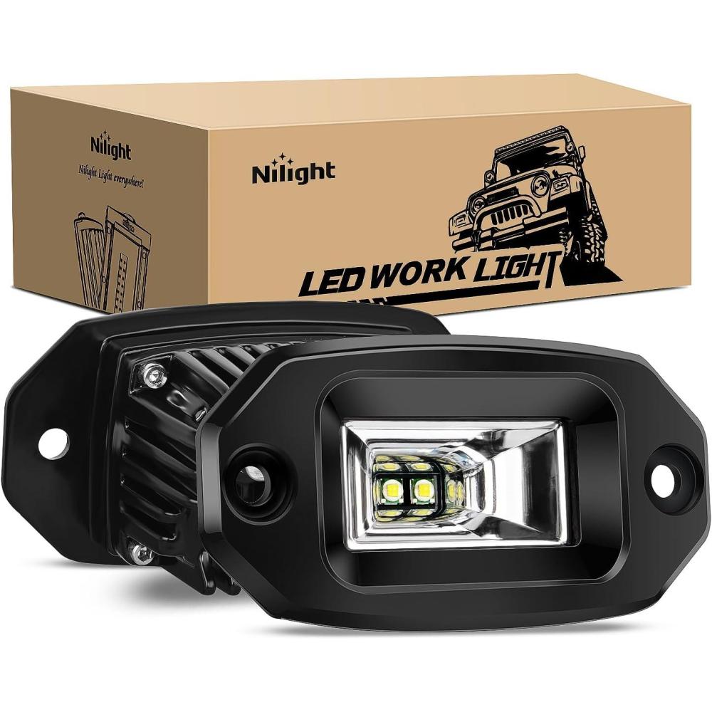 imageNilight 2Pcs 40W Flush Mount LED Pods Flood LED Work Light Bar Off Road Backup Driving Lights Fog Lamp for Jeep Bumper ATV UTV SUV Truck Boat4 Inch 20W White Light