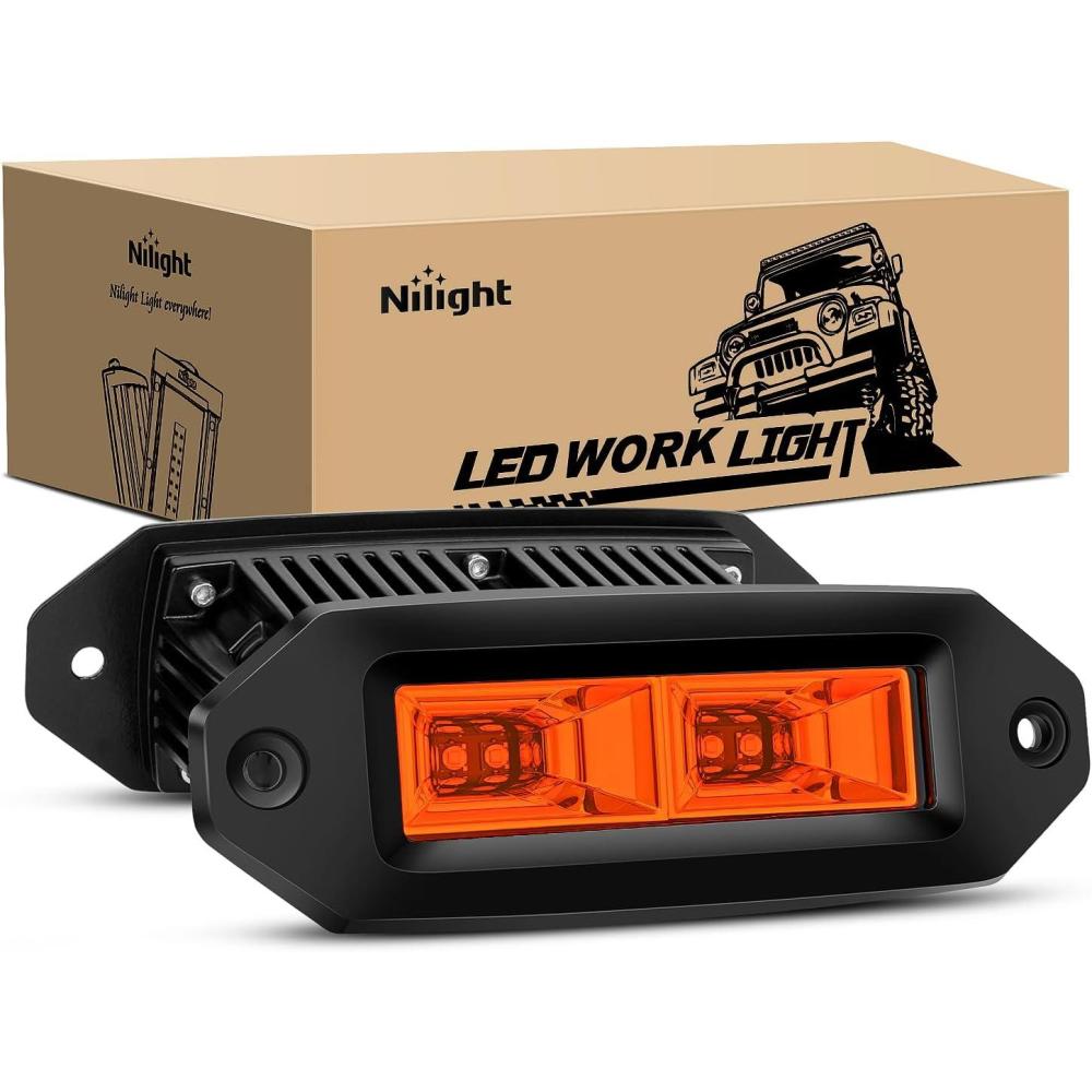imageNilight 2Pcs 40W Flush Mount LED Pods Flood LED Work Light Bar Off Road Backup Driving Lights Fog Lamp for Jeep Bumper ATV UTV SUV Truck Boat6 Inch 40W Amber Light