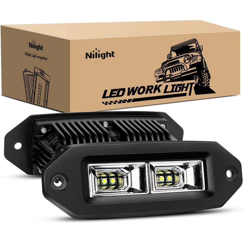 imageNilight 2Pcs 40W Flush Mount LED Pods Flood LED Work Light Bar Off Road Backup Driving Lights Fog Lamp for Jeep Bumper ATV UTV SUV Truck Boat6 Inch 40W White Light