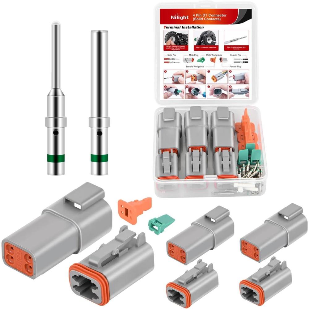 imageNilight 3 PIN DT Connector Kit 3 Sets Size 16 Solid Contacts Waterproof Male Female Terminal for 1420 AWG DT Series Connector Car Truck Motorcycle OffRoad Vehicles BoatDT4Pin 3 Sets