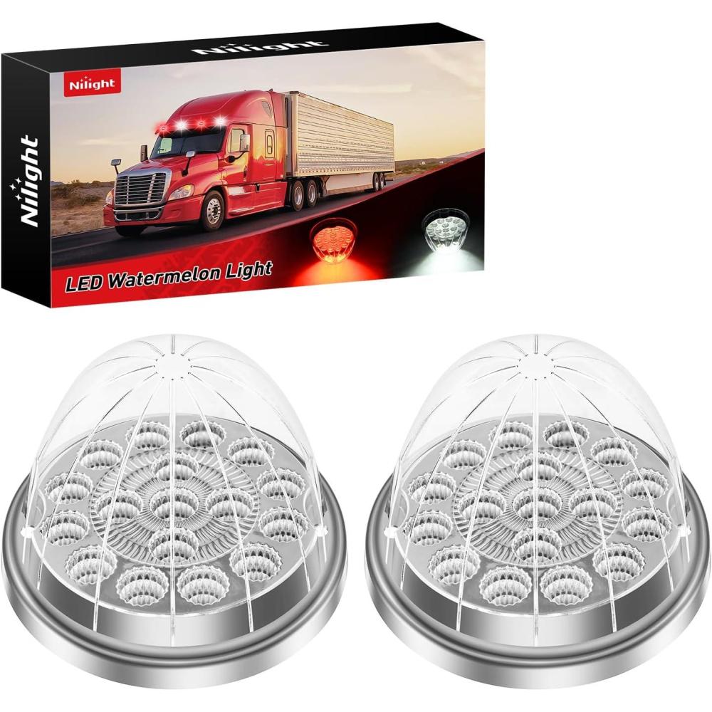 imageNilight 34 LED Dual Face Watermelon Light 2PCS Amber and Red Clear Lens Auxiliary Side Marker Clearance Turn signal Brake Pedestal Lights IP68 Waterproof for Trailer Semi Trucks Pickup Camper RVRed White