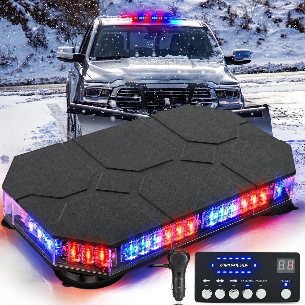 imageNilight 42 LED Roof Top Strobe Lights Hazard Emergency Safety Warning Flashing Light Bar wControl Panel Magnetic Mount 12V 24V Car Truck Tractor Snow Plow Construction VehiclesRed Blue