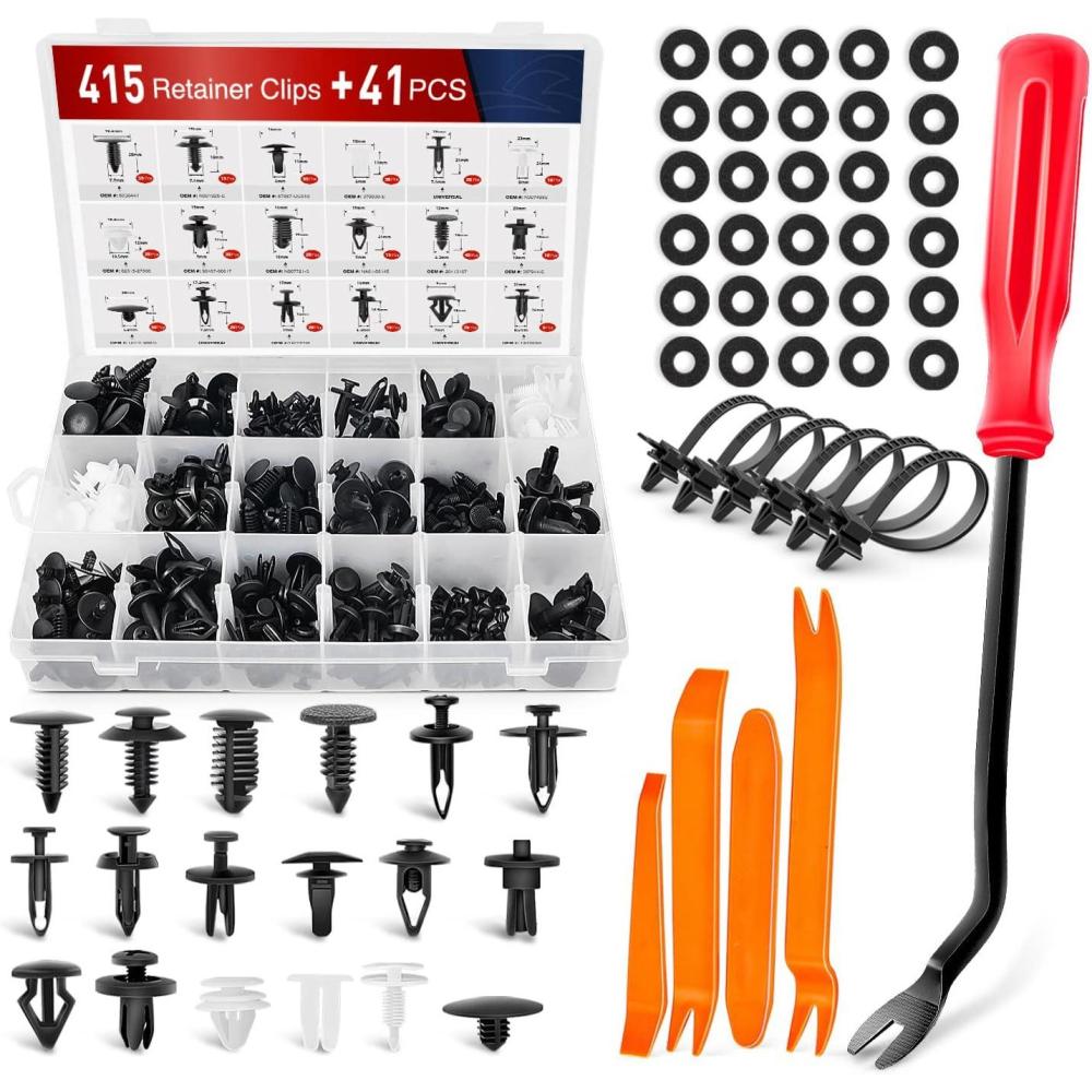 imageNilight 700Pcs Car Push Retainer Clips ampamp Auto Fasteners Assortment 30 Most Popular Sizes Nylon Bumper Fender Rivets with 10 Cable Ties and Remover for Toyota GM Ford Toyota Honda Chrysler415Pcs Clips Remover