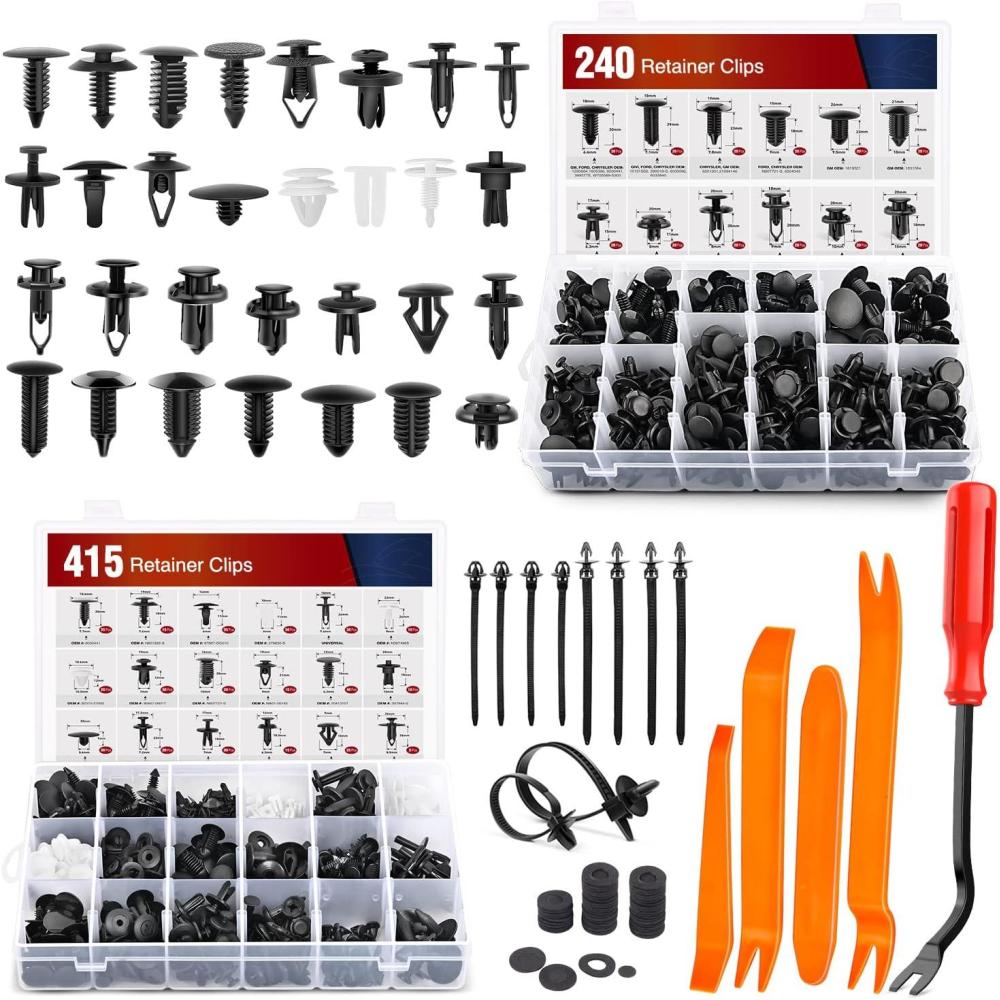 imageNilight 700Pcs Car Push Retainer Clips ampamp Auto Fasteners Assortment 30 Most Popular Sizes Nylon Bumper Fender Rivets with 10 Cable Ties and Remover for Toyota GM Ford Toyota Honda Chryslerblack