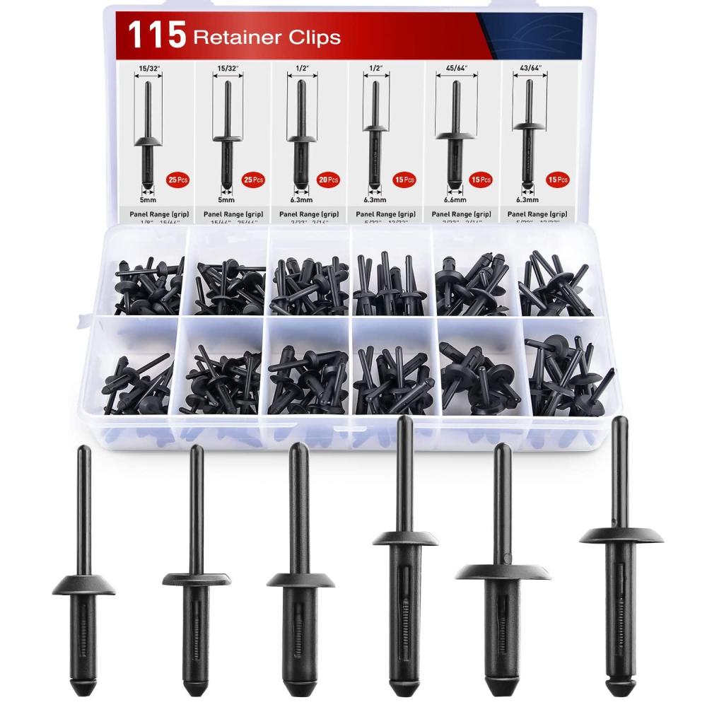 imageNilight 845Pcs Car Push Retainer Clips Auto Fasteners Assortment 24 Most Popular Sizes Nylon Bumper Fender Rivets with 10 Cable Ties and Fasteners Remover for GM Ford Lexus Honda Chrysler Mazda115Pcs Rivet
