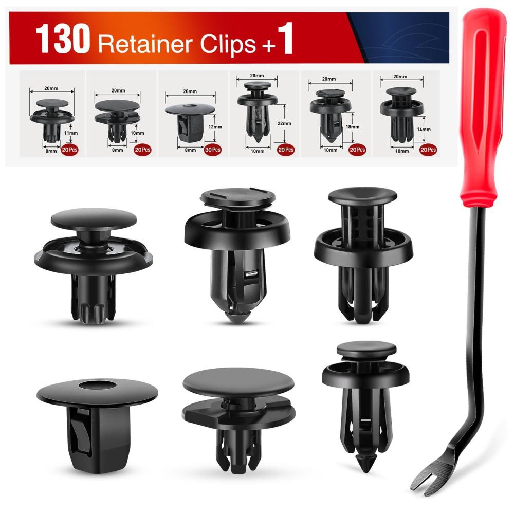 imageNilight 845Pcs Car Push Retainer Clips Auto Fasteners Assortment 24 Most Popular Sizes Nylon Bumper Fender Rivets with 10 Cable Ties and Fasteners Remover for GM Ford Lexus Honda Chrysler Mazda131Pcs Clips Remover
