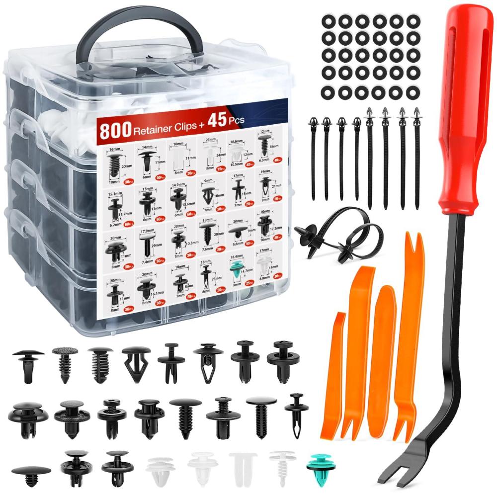 imageNilight 845Pcs Car Push Retainer Clips Auto Fasteners Assortment 24 Most Popular Sizes Nylon Bumper Fender Rivets with 10 Cable Ties and Fasteners Remover for GM Ford Lexus Honda Chrysler Mazda845Pcs Clips  Remover