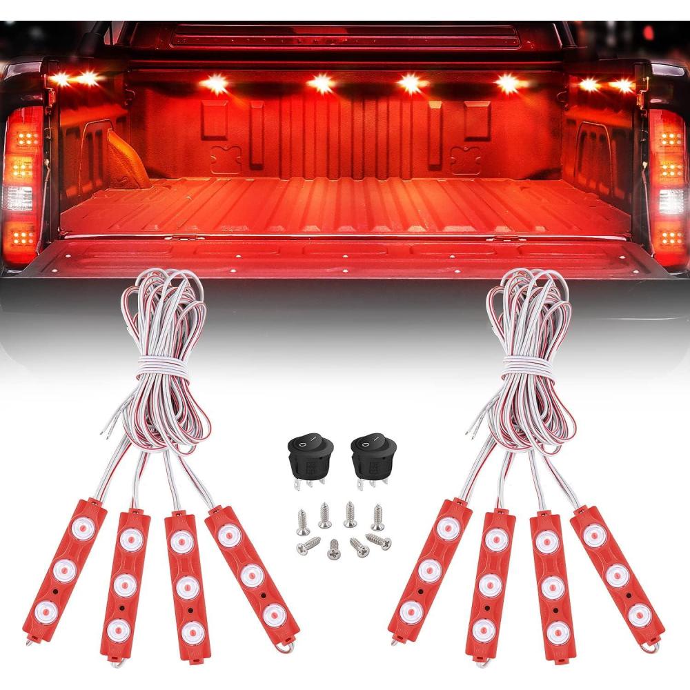 imageNilight 8PCS Truck Pickup Bed Light 24LED Red Cargo Rock Lighting Kits with Switch for Van OffRoad Under Car Side Marker Foot Wells Rail