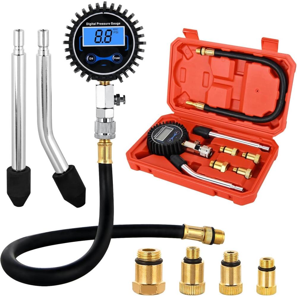 imageNilight Cylinder Leak Down Tester Gasoline Engine Compression Dual Gauge Leakdown Detector Automotive Tool Set with 10 12 14mm Spark PlugsDigital