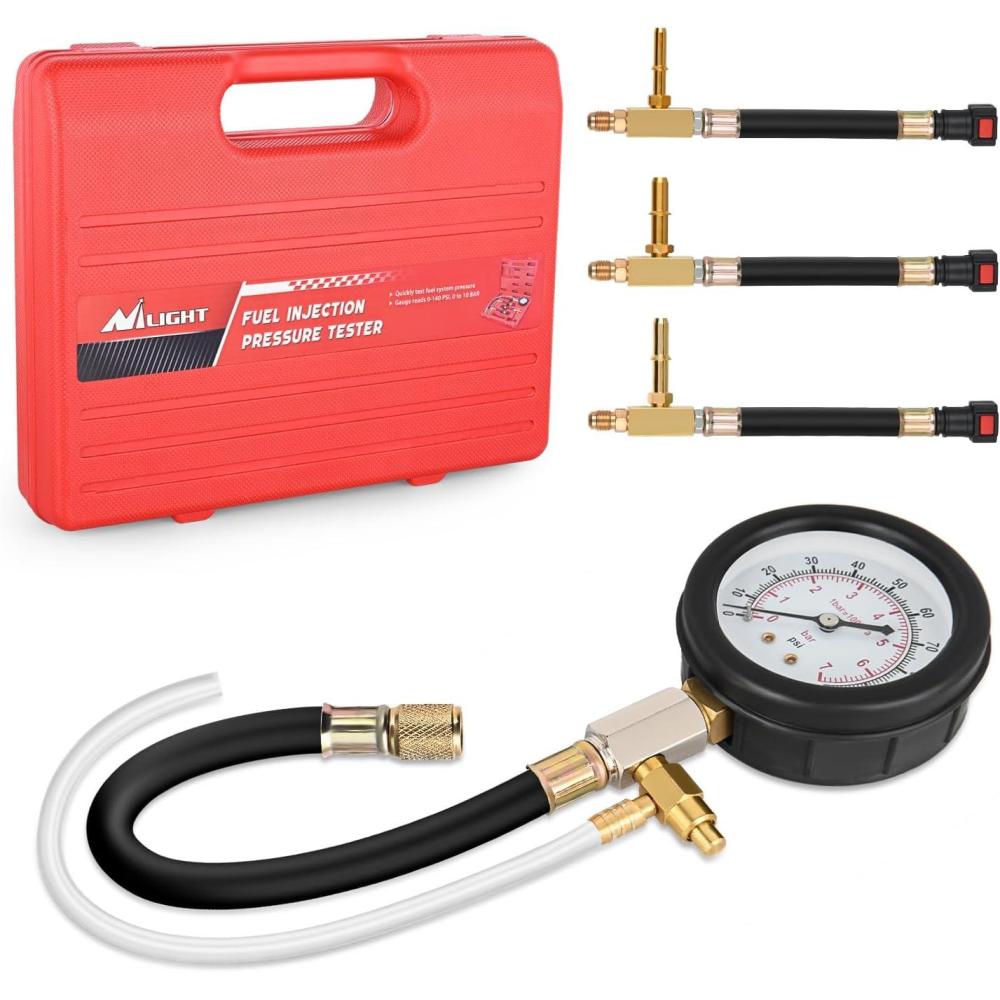 imageNilight Fuel Pressure Gauge Tester Kit with Quick Connected Hose 0100 PSI Fuel Pressure Tester Tool with 630 789 949 Fuel Line Fittings 4PCSBasic A