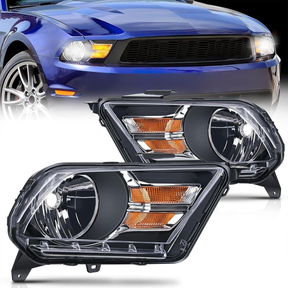 imageNilight Headlight Assembly Compatible with 2005 2006 2007 2008 2009 Ford Mustang Headlamps Replacement Black Housing Clear Reflector Upgraded clear Lens Driver and Passenger SideBlack Housing  Amber Reflector
