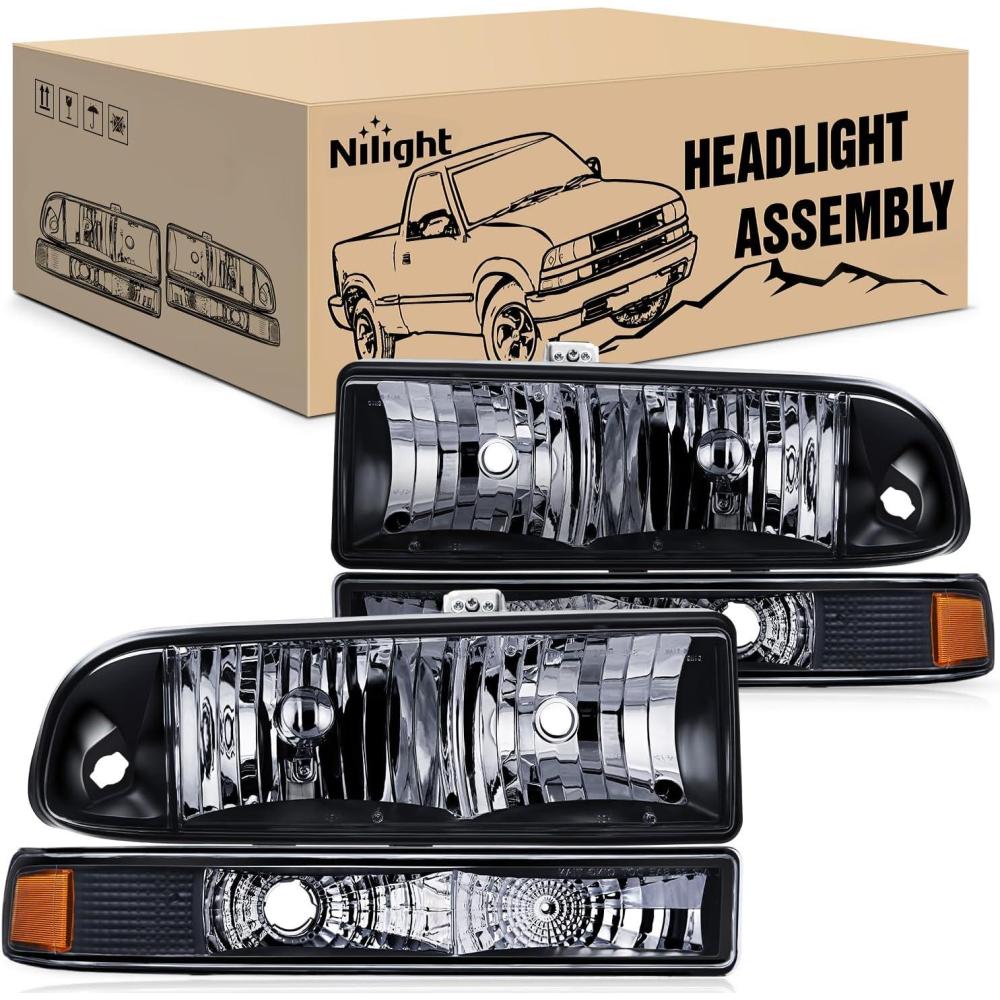 imageNilight Headlight Assembly for 1998 1999 2000 2001 2002 2003 2004 2005 Chevy Blazer Headlights 19982004 Chevrolet S10 Pickup Replacement Headlamp Housing Bumper LightsBlack Housing  Amber Reflector
