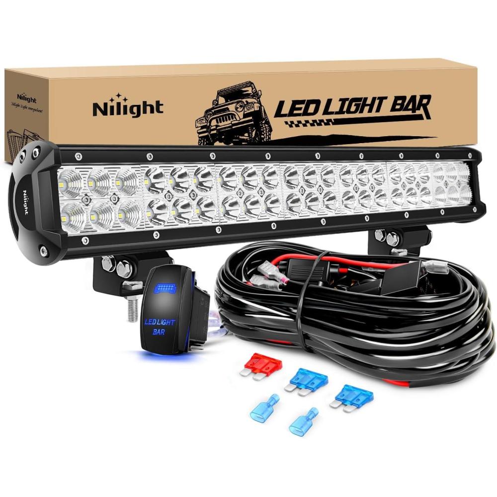 imageNilight LED Light Bar 20 Inch 126W Spot Flood Combo Led Off Road Lights 12V 5Pin Rocker Switch LED Light Bar Wiring Harness Kit 2 Years Warranty Model ZH082 Clear