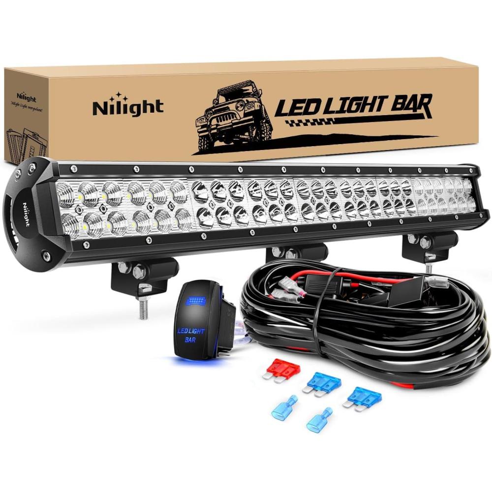 imageNilight LED Light Bar 25Inch 162W Spot Flood Combo Off Road 12V 5Pin Rocker Switch Wiring Harness Kit 2 Years Warranty ZH081
