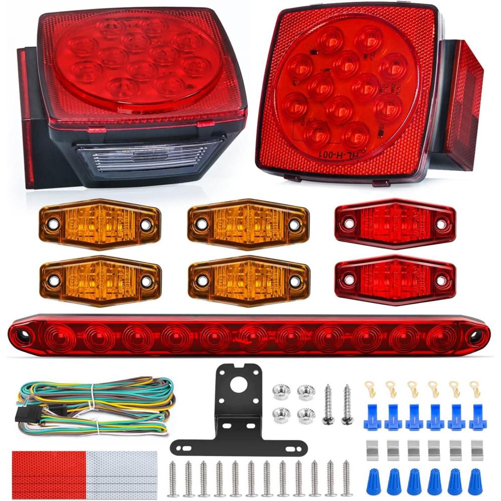 imageNilight LED Trailer Light Kit Square Stop Turn Tail Red Amber Side Marker lights Third Brake ID Bar for 12V Utility Boat Camper RV Trucks Marine Snowmobile