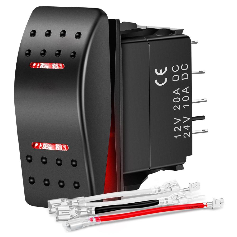 imageNilight Momentary Rocker Switch ONOffON Toggle Switches DPDT 7Pin 12V 24V on Off on LED Switch for Cars Trucks Caravans Boats Winch Pump with Jumper WireON Off ON Red Switch