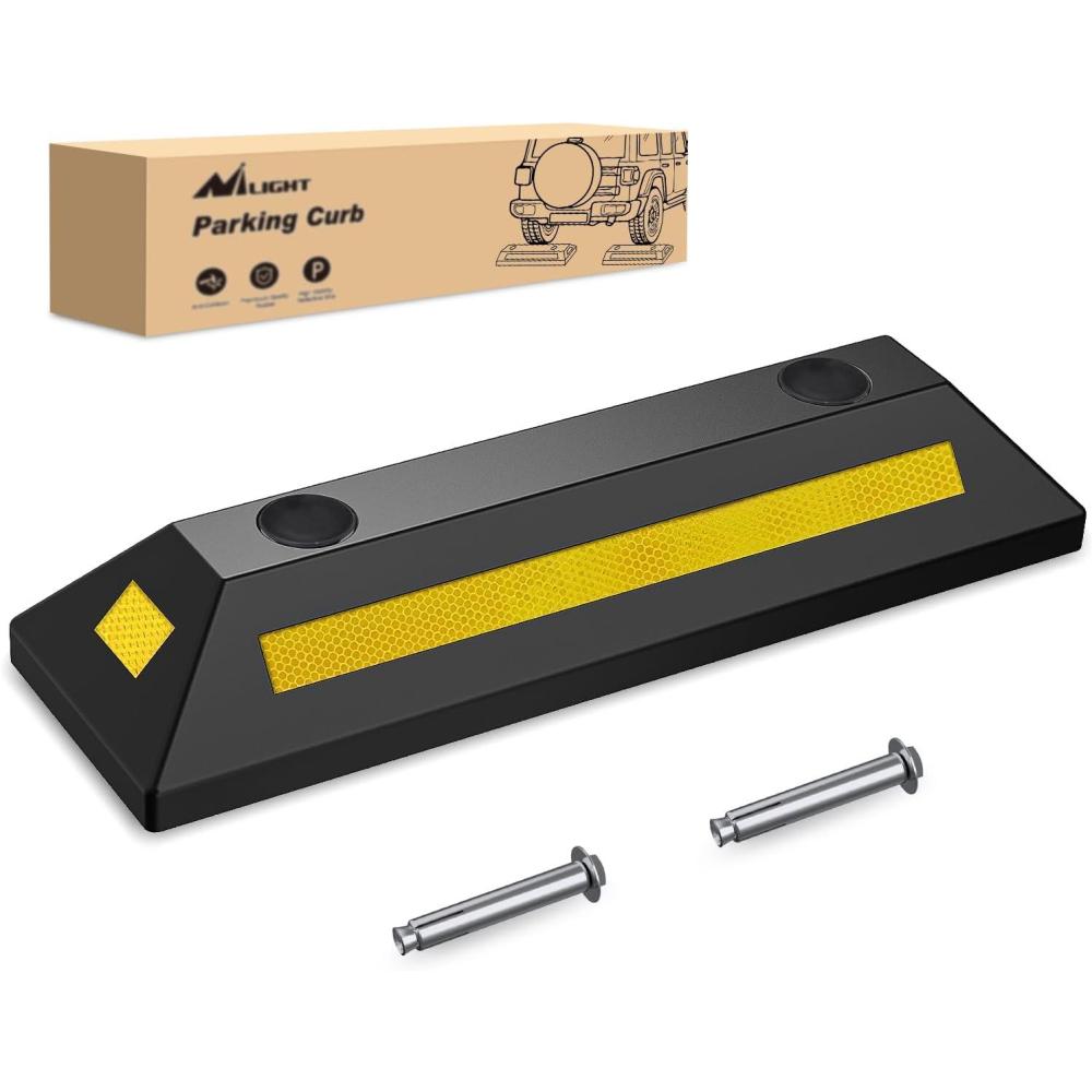 imageNilight Parking Curb  Heavy Duty Rubber Garage Driveway Car Wheel Stopper Parking Aid Block Gadgets 2Pack1 PACK