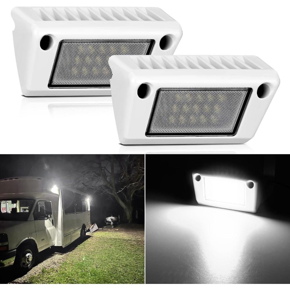 imageNilight RV Exterior Lights 13 Inch Porch Light 1PC Amber Beam 12V 24V LED Scene Cargo Lighting White Aluminum Housing for RVs Trailers Travel Campers 5th Wheels Motorhome SUV TruckWhite Light  White Housing