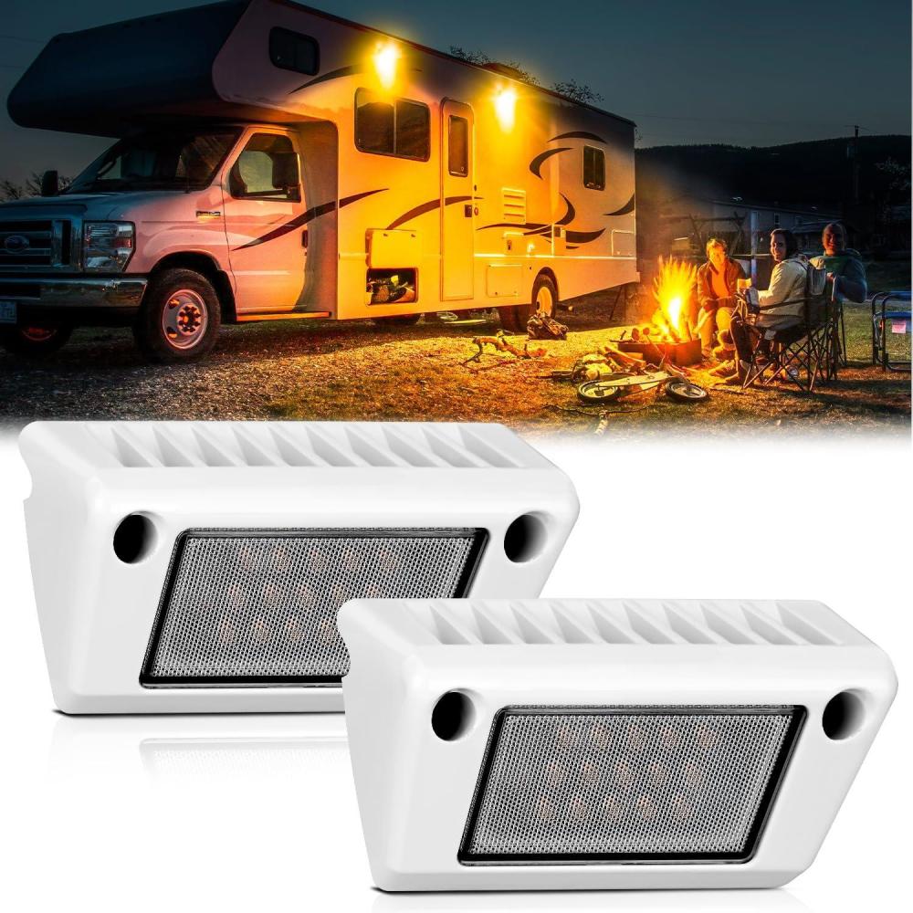 imageNilight RV Exterior Lights 13 Inch Porch Light 1PC Amber Beam 12V 24V LED Scene Cargo Lighting White Aluminum Housing for RVs Trailers Travel Campers 5th Wheels Motorhome SUV TruckAmber Light  White Housing