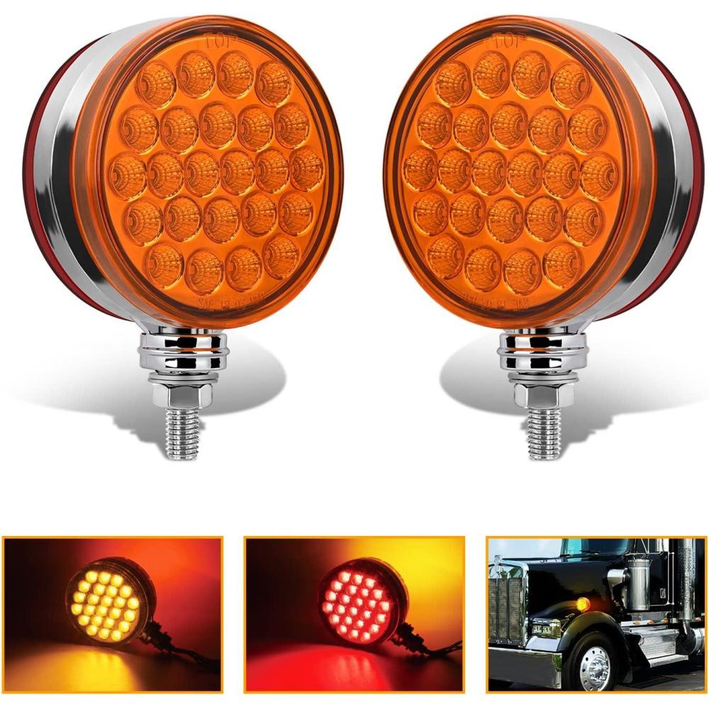 imageNilight Round Double Face Fender Pedestal Light 2PCS 48LED Amber Red Brake Turn Marker Tail Lights wStud Mount for Mack Kenworth Freightliner Truck Trailer Towing2Pcs Trailer Fender Lights