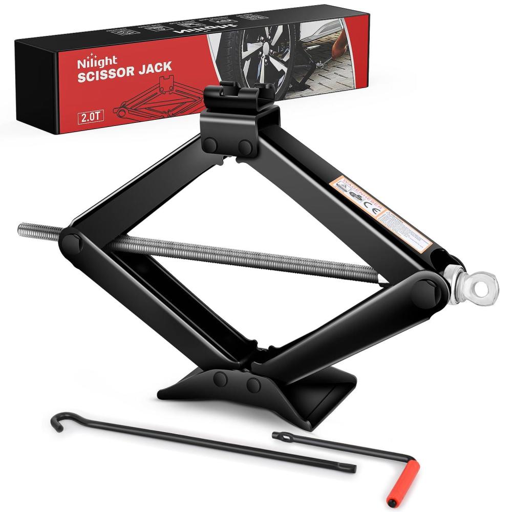 imageNilight Scissor Jack Kit for Car 15 Ton3307 lbs Heavy Duty Portable Steel Scissor Lift Jack Car Tire Changing Kit with Ratchet ampamp Lug Wrench for Sedan SUV MPV 39136 Lifting Range Black2T with Crank Handle  Black