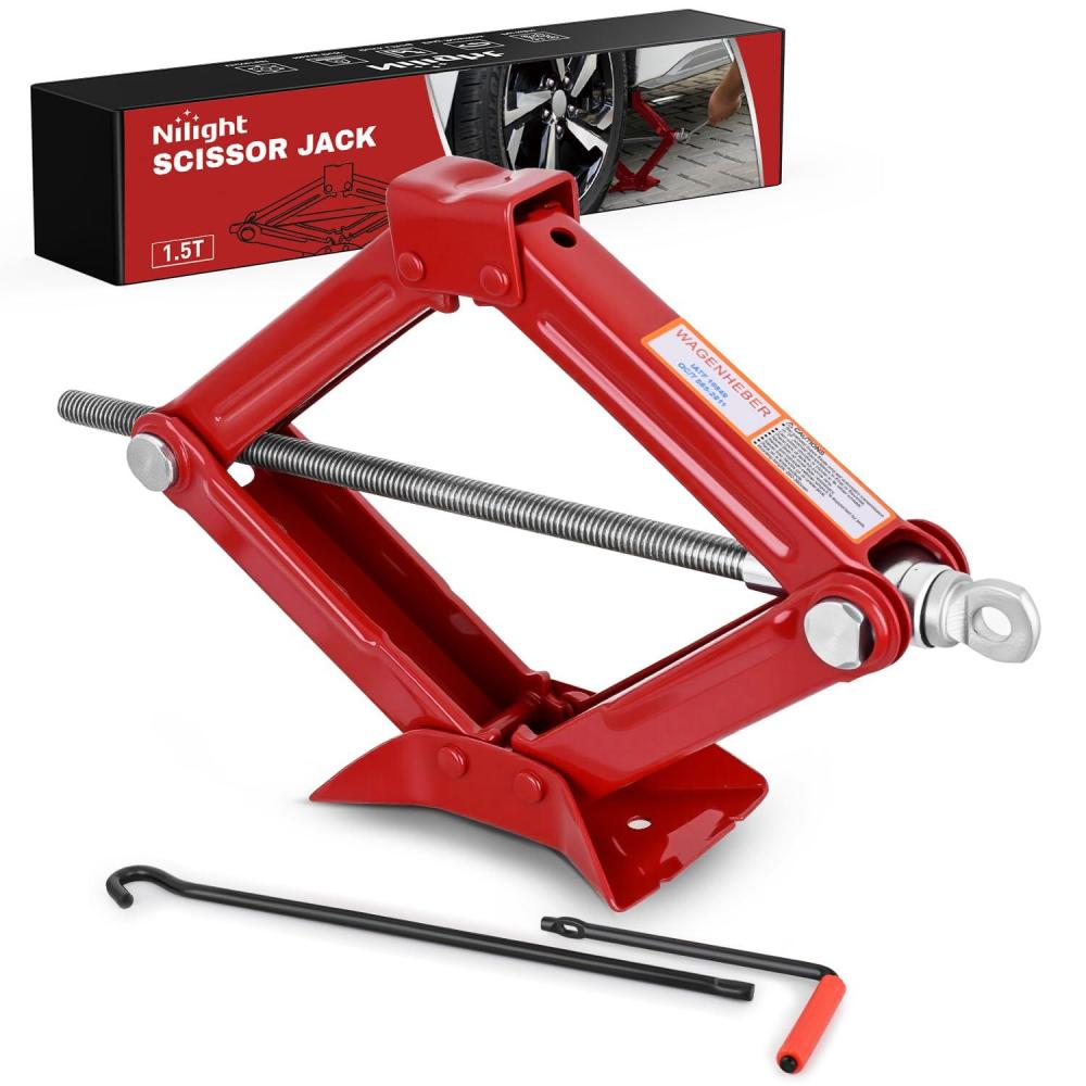 imageNilight Scissor Jack Kit for Car 15 Ton3307 lbs Heavy Duty Portable Steel Scissor Lift Jack Car Tire Changing Kit with Ratchet ampamp Lug Wrench for Sedan SUV MPV 39136 Lifting Range Black15T with Crank Handle  Red
