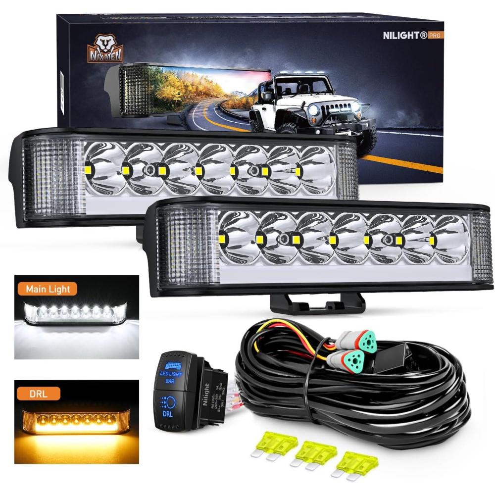 imageNilight Side Shooter LED Pods with DRL 65 Inch 2089LM Spot Flood Combo Light Bar w 16AWG Wiring Kit for Fog Driving Auxiliary Lamp on Truck ATV UTV Jeep65 Inch sideshooter light w amber DRL