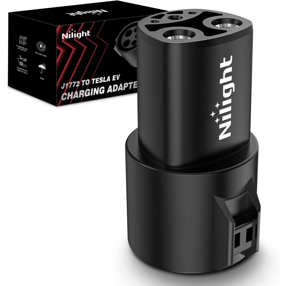 imageNilight Tesla to J1772 Adapter 48A 250AC Fit for All J1772 EVs All J1772 EVs Portable Charger Adapter Compatible with Tesla Destination Charger Mobile Connector Wall ConnectorJ1772 to Tesla Adapter