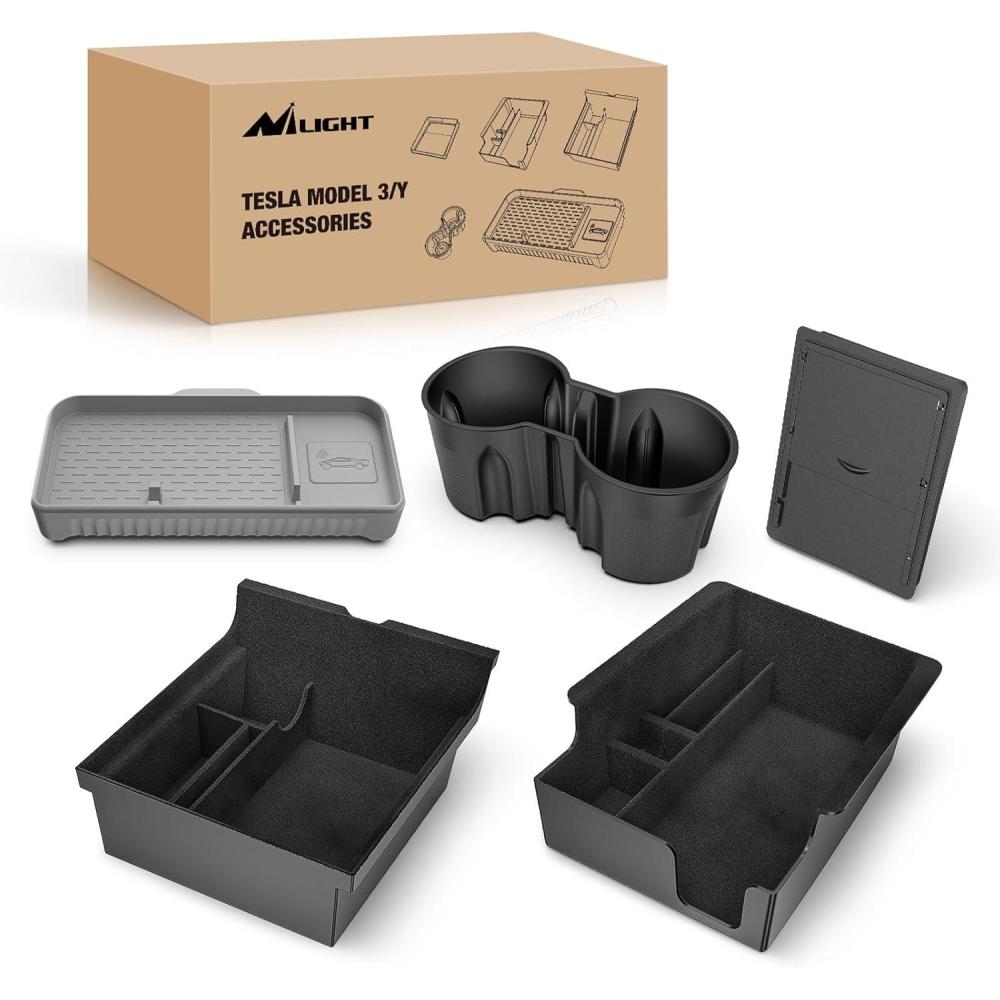 imageNilight Upgraded Accessories Compatible for Tesla Model 3 20212023 Model Y 20212024 Center Armrest Console Organizer Tray and Hidden Storage Box 3Pack5PCS