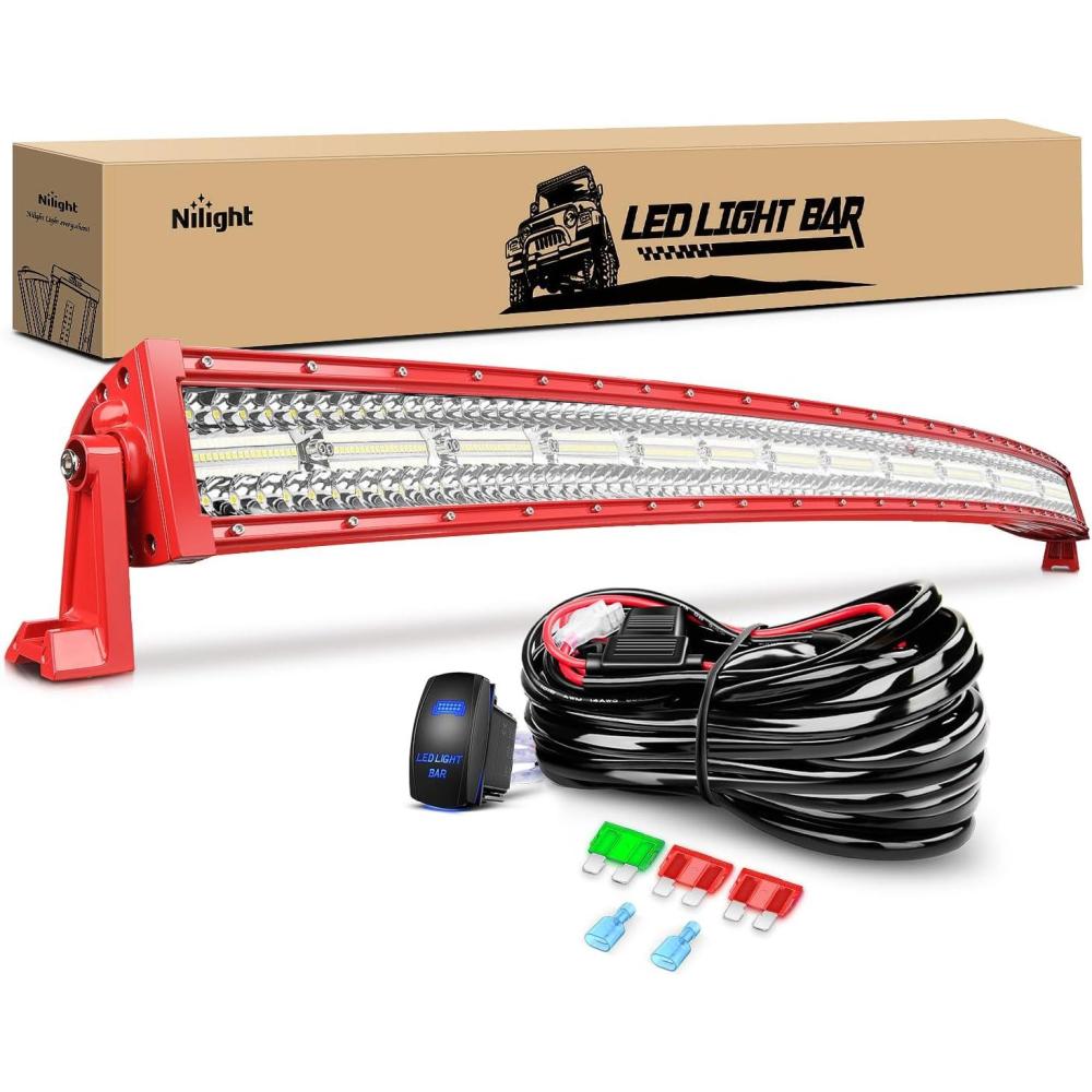 imageNilight ZH408 52Inch 783W Curved Triple Row Flood Spot Combo Beam Led Bar 78000LM Driving Lights with 12AWG Heavy Duty 12V 5Pin Rocker Switch Wiring Harness Kit1 Leadwaterproof50inch Light Bar Red Shell