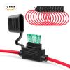 Nilight – 50029R 120 Pcs Standard Blade Fuse 5A/7.5A/10A/15A/20A/25A/30A AMP Assorted Set with 10 Pack 14AWG ATC/ATO Inline Fuse Holder, 2 Years Warranty, 1 Count (Pack of 10)(120Pcs ATC/ATO Fuse + 14AWG Holder 10)