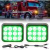 Nilight 2PCS Blue Strobe Wireless Magnetic Lights Portable Warning Hazard Light Surface Mount Waterproof 5 Patterns for 12V 24V Off Road Eergency Vehicles(12LED Green)